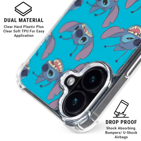 Disney Lilo and Stitch Face Expression Pattern iPhone 16 Clear Case